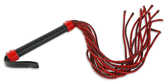 Красно-чёрная плеть-многохвостка с гладкой рукоятью - 77 см. - искусственная кожа
