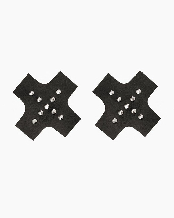 Черные пэстисы-кресты с клепками от Intimcat