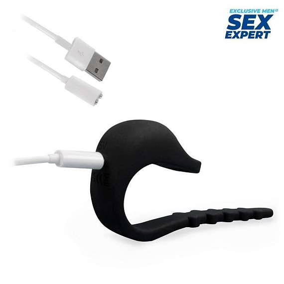 Черное эрекционное кольцо с электростимуляцией Sex Expert - фото 6