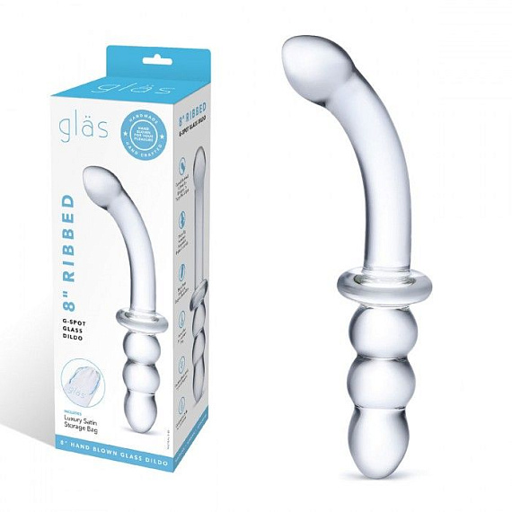 Прозрачный ребристый двусторонний стимулятор Ribbed G-Spot - 20 см. - стекло