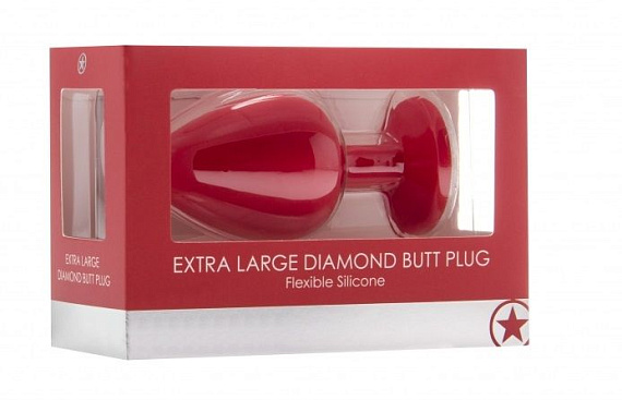 Красная анальная пробка OUCH! Extra Large Diamond Butt Plug с кристаллом - 9,3 см. - силикон