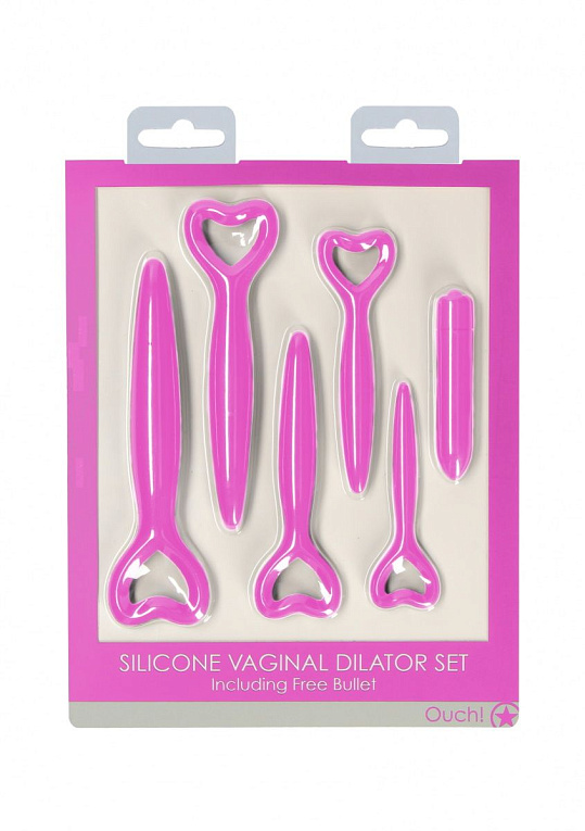 Набор розовых вагинальных расширителей с вибропулей Silicone Vaginal Dilator Set - силикон