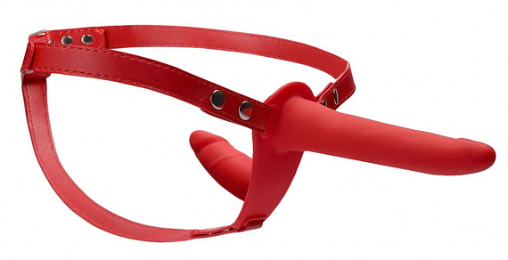 Красный двойной страпон Adjustable на ремешках - 16 см. Shots Media BV