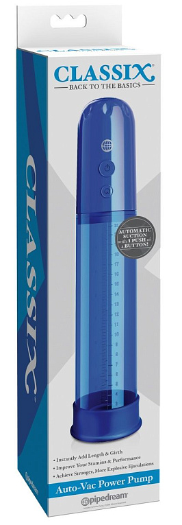 Синяя автоматическая вакуумная помпа Auto-Vac Power Pump - анодированный пластик, силикон