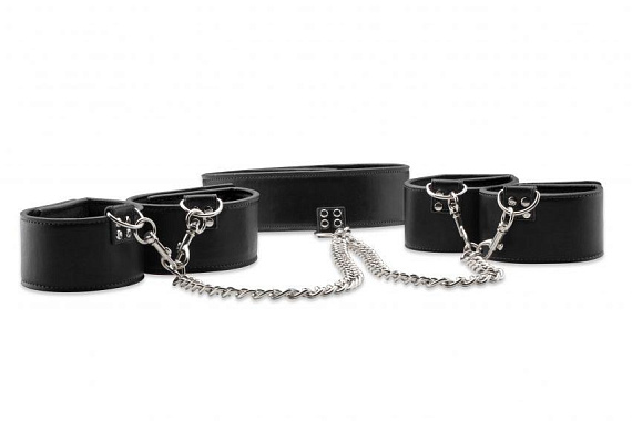 Чёрный двусторонний комплект для бандажа Reversible Collar / Wrist / Ankle Cuffs от Intimcat