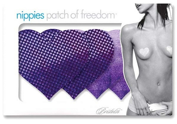 Комплект из 1 пары фиолетовых пэстис-сердечек с блестками и 1 пары сиреневых пэстис-сердечек с гладкой поверхностью - 
