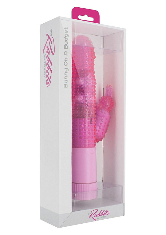 Розовый вибратор BUNNY OA BUDGET VIBE W DOTS с клиторальным стимулятором - 25 см. - термопластичная резина (TPR)