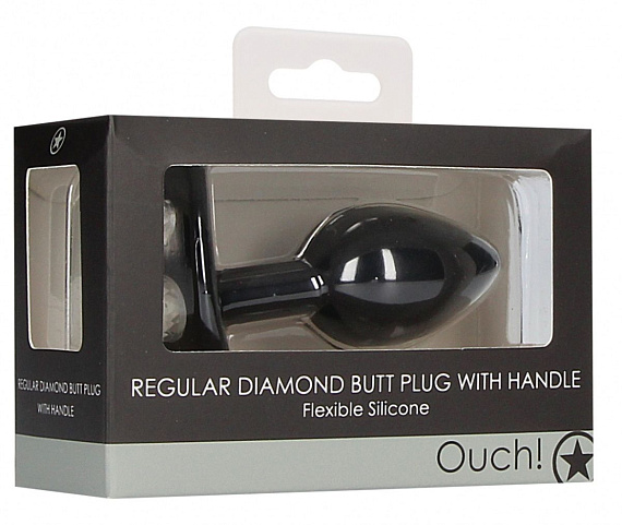 Черная анальная пробка Diamond Butt Plug With Handle - 8,6 см. - силикон