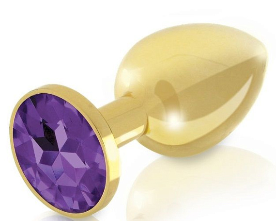 Набор из 2 золотистых анальных пробок с фиолетовыми кристаллами Booty Plug Original Luxury Set от Intimcat