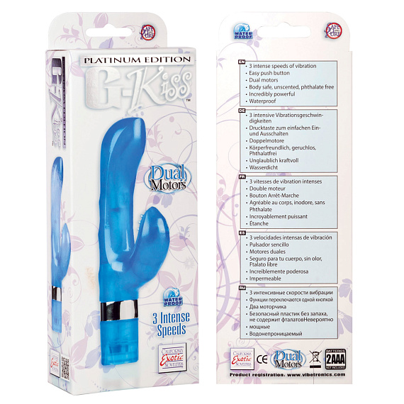 Вибратор голубого цвета PLATINUM EDITION G-KISS - термопластичная резина (TPR)