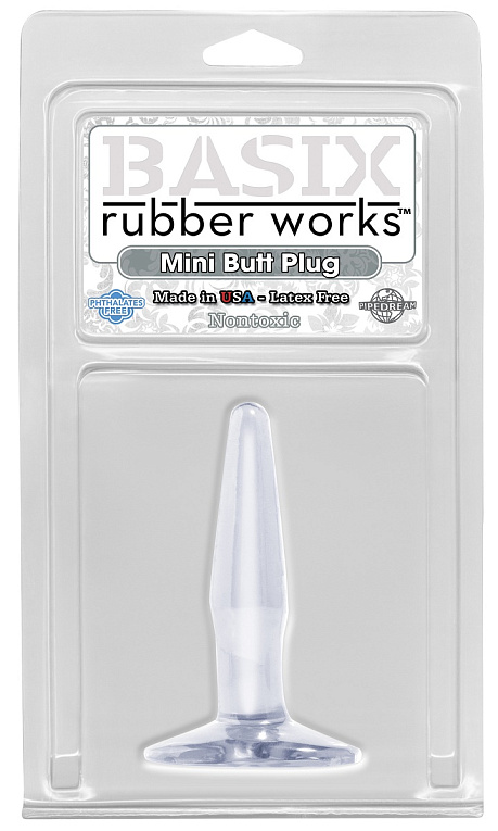Прозрачная анальная пробка Basix Rubber Mini - 10,8 см. - поливинилхлорид (ПВХ, PVC)