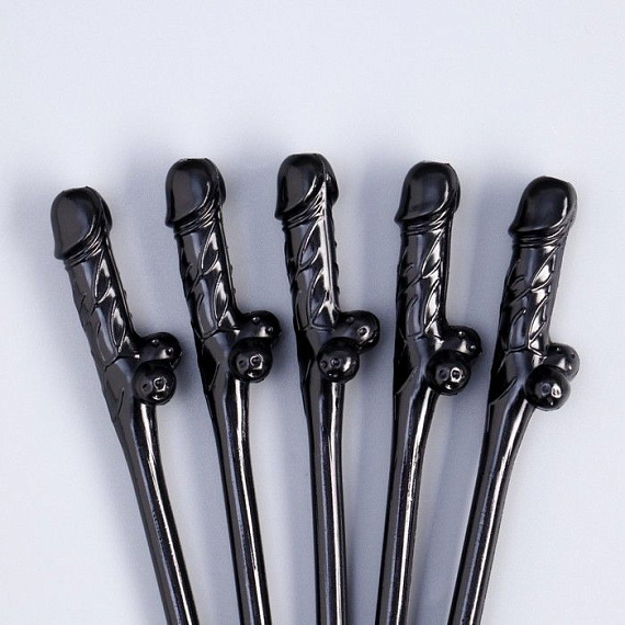 Черные коктейльные трубочки в виде пениса - 5 шт. - пластик