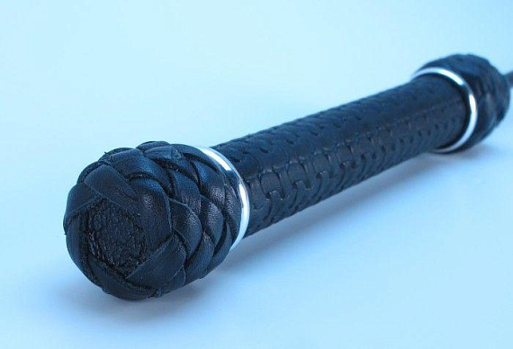 Чёрный профессиональный стек с тисненной ручкой - 73 см. - натуральная кожа