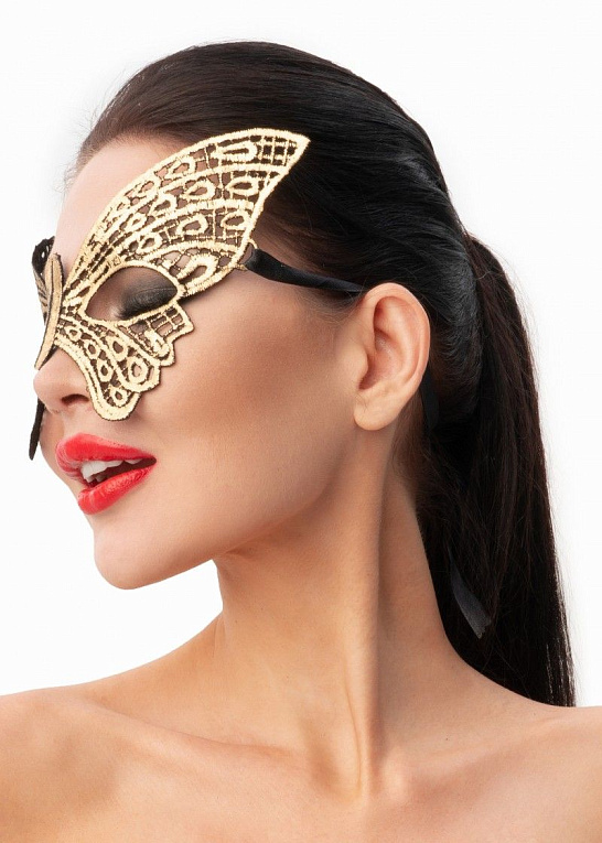 Золотистая женская карнавальная маска в форме бабочки - 100% полиэстер