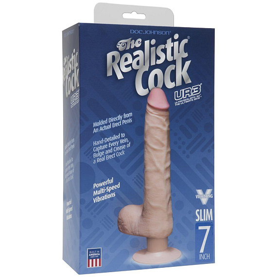 Телесный вибромассажер The Realistic Cock ULTRASKYN Vibrating 7” Slim - 22,1 см. Doc Johnson