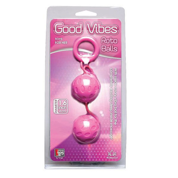 Розовые вагинальные шарики с рельефом GOOD VIBES ROTO BALLS - анодированный пластик (ABS)