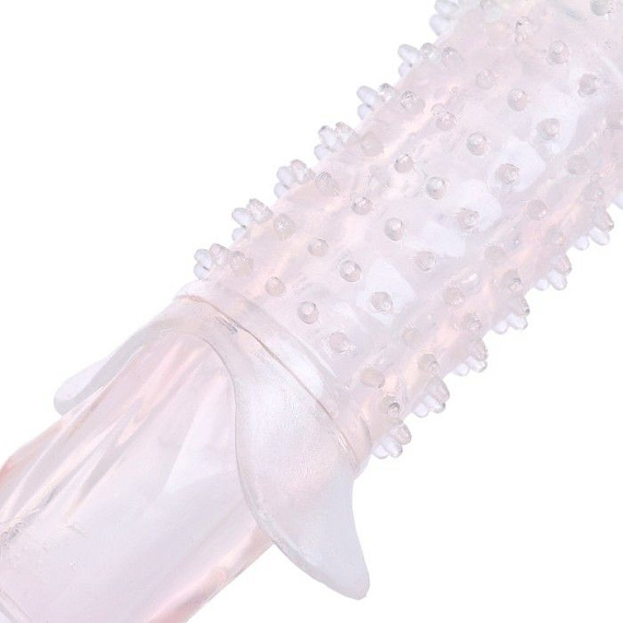 Прозрачная массажная насадка на пенис с шишечками и юбочкой - 12,5 см. от Intimcat