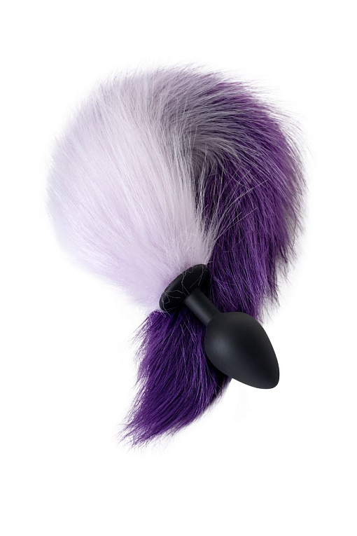 Черная анальная втулка с фиолетово-белым хвостиком - размер M POPO Pleasure