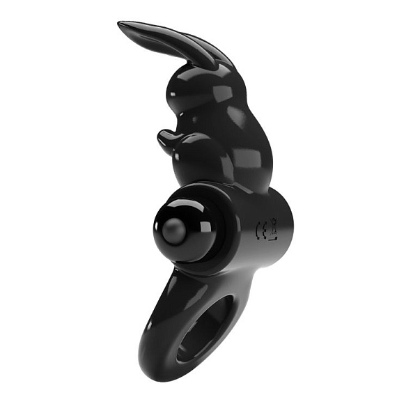Черное эрекционное кольцо со стимулятором клитора в виде кролика Exciting ring - термопластичная резина (TPR)