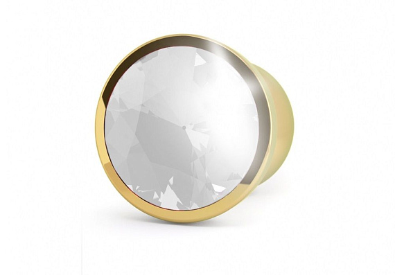 Золотистая анальная пробка-конус с прозрачным кристаллом - 13,5 см. - металл