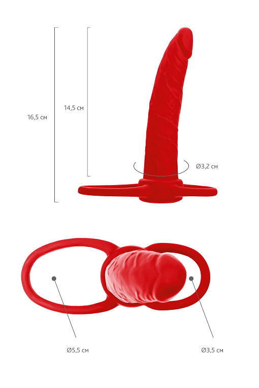 Красная насадка на пенис для двойного проникновения Black Red - 16,5 см. - фото 7
