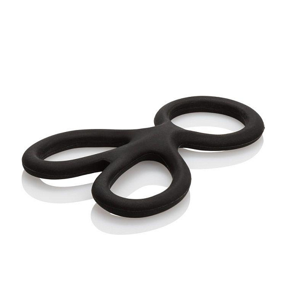 Чёрное эрекционное кольцо с подхватами для мошонки Silicone Ball Spreader - силикон