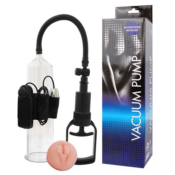 Вакуумная помпа с вибрацией и насадкой в виде вагины - анодированный пластик (ABS)