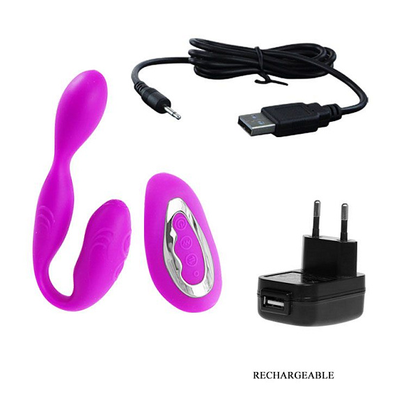 Фиолетовый вагинально-клиторальный вибромассажер с пультом ДУ - 13,5 см. Baile