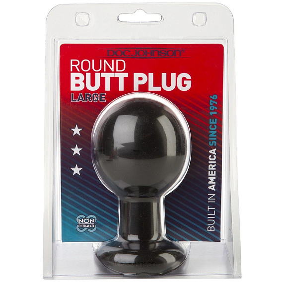 Круглая черная анальная пробка Classic Round Butt Plugs Large - 12,1 см. - поливинилхлорид (ПВХ, PVC)
