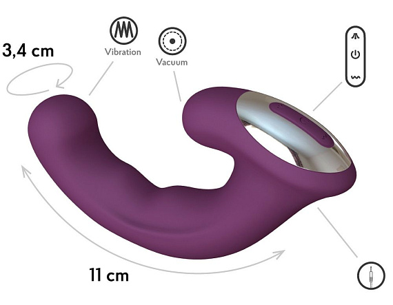 Фиолетовый вибратор Phoenix с вакуумной стимуляцией клитора - 18 см. - силикон