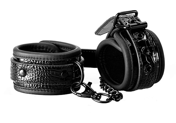 Черные наручники с цепочкой - полиуретан