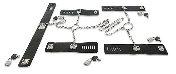 Набор для фиксации: наручники, оковы и ошейник, соединённые цепями и кольцами от Intimcat