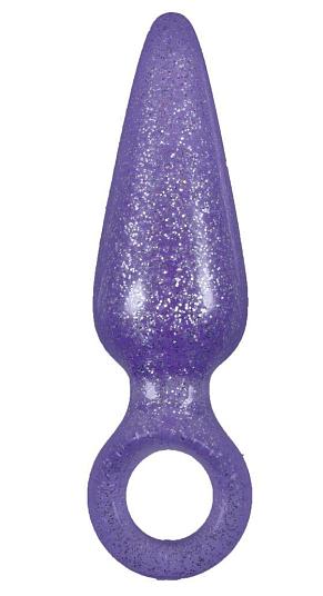 Фиолетовая анальная пробка Booty Pops с кольцом - 8 см.