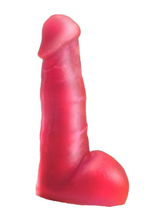 Розовая гелевая насадка с мошонкой для страпона - 17 см.
