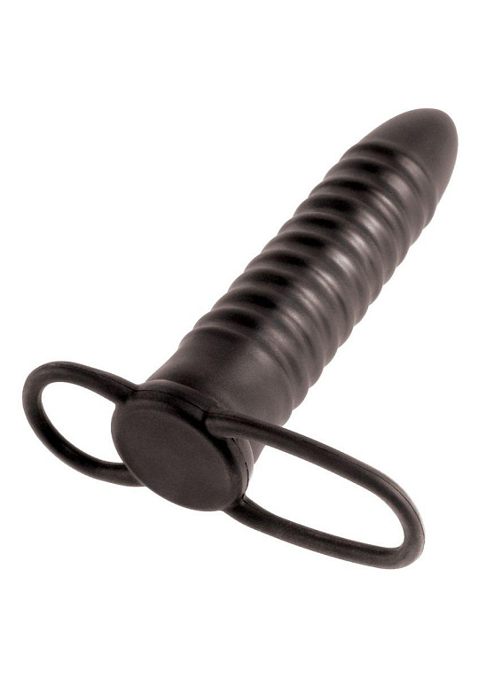 Рельефная насадка на пенис для двойной стимуляции Ribbed Double Trouble - 16,5 см. от Intimcat