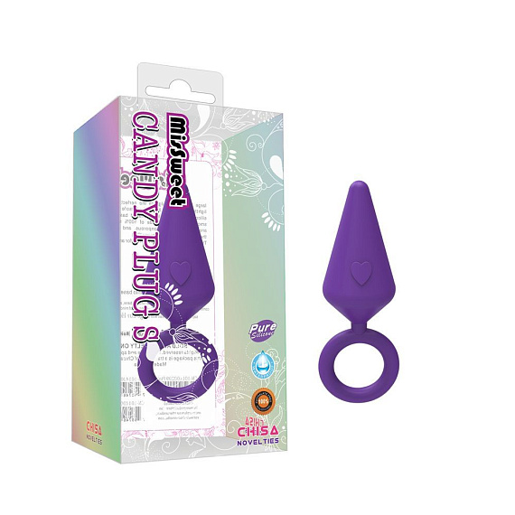 Фиолетовая конусовидная анальная пробка с колечком-ограничителем - 5 см. - силикон
