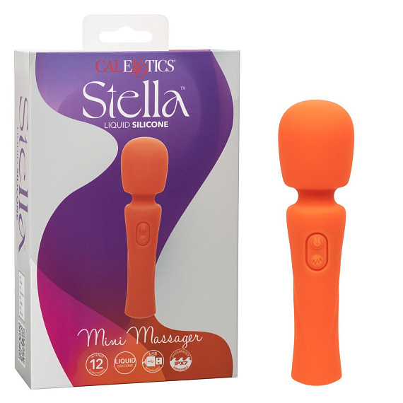 Оранжевый вибромассажер Stella Liquid Silicone Mini Massager - 14,5 см. - силикон