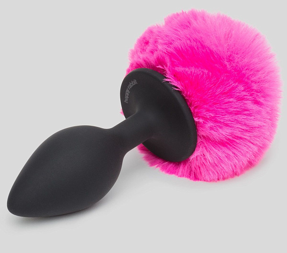 Черная анальная пробка с розовым хвостом Medium Bunny Tail Butt Plug от Intimcat