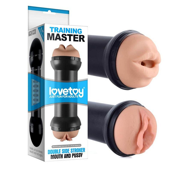 Двусторонний мастурбатор Training Master Double Side Stroker Mouth and Pussy - анодированный пластик, TPE