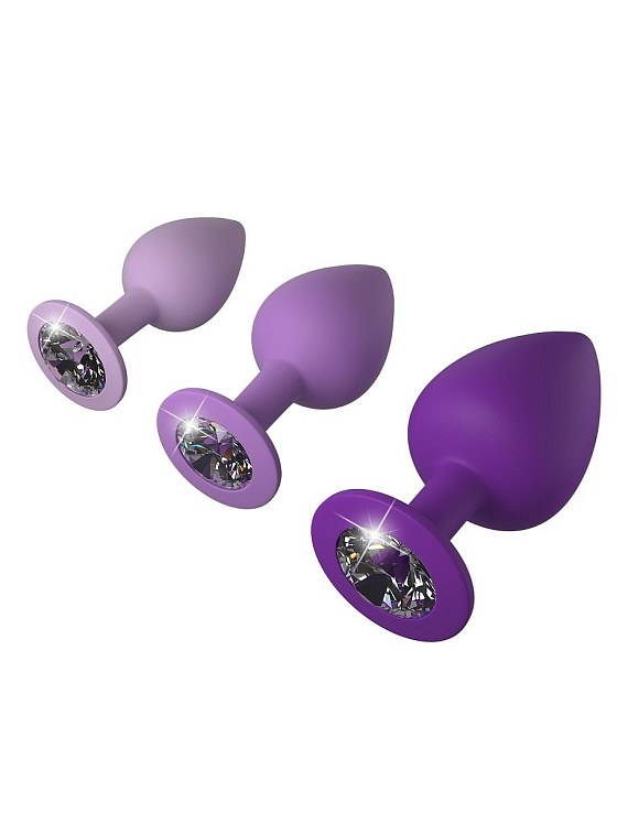 Набор из 3 фиолетовых анальных пробок со стразами Little Gems Trainer Set - силикон