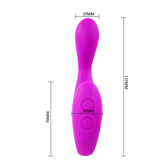 Фиолетовый вагинально-клиторальный вибромассажер с пультом ДУ - 13,5 см. - силикон