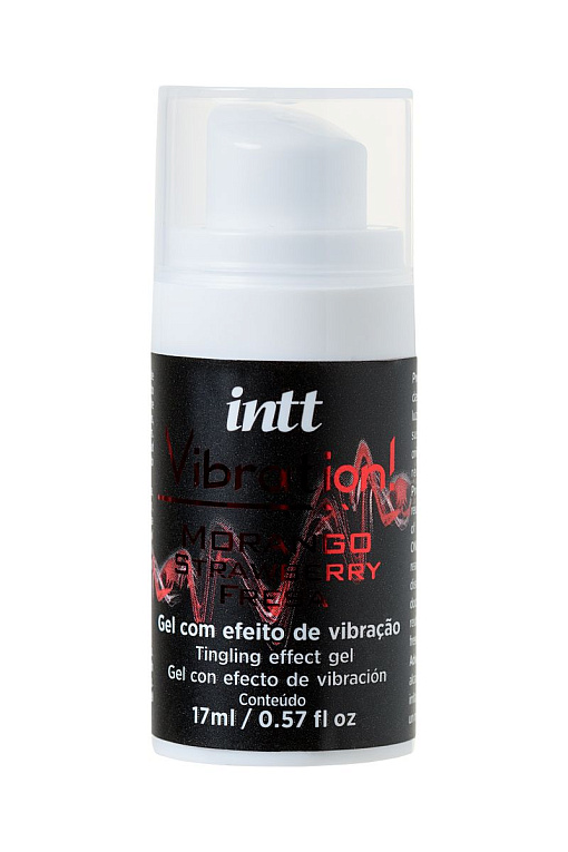 Жидкий массажный гель VIBRATION Strawberry с ароматом клубники и эффектом вибрации - 17 мл. INTT
