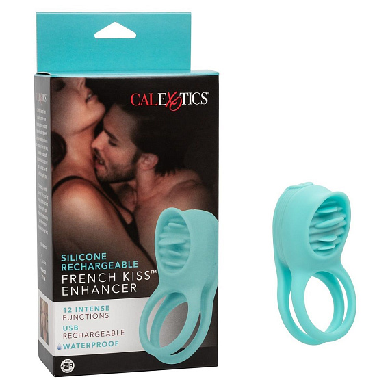 Голубое эрекционное виброкольцо Silicone Rechargeable French Kiss Enhancer - силикон