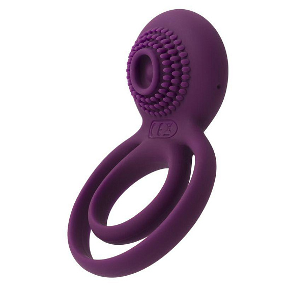 Фиолетовое эрекционное виброкольцо Tammy с подхватом мошонки - силикон