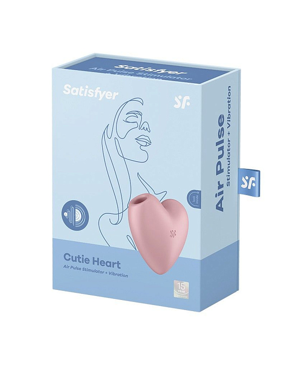 Розовый вибромассажер Cutie Heart с вакуум-волновой стимуляцией - силикон
