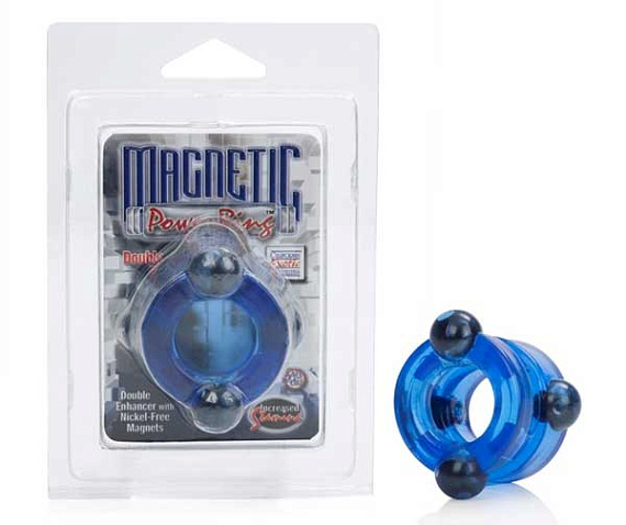 Голубое двойное эрекционное кольцо с магнитами Magnetic Power Ring California Exotic Novelties