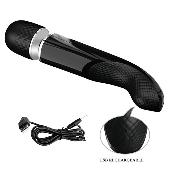 Черный мощный жезловый вибратор с изогнутой ручкой Charming Massager - 24 см. - фото 9