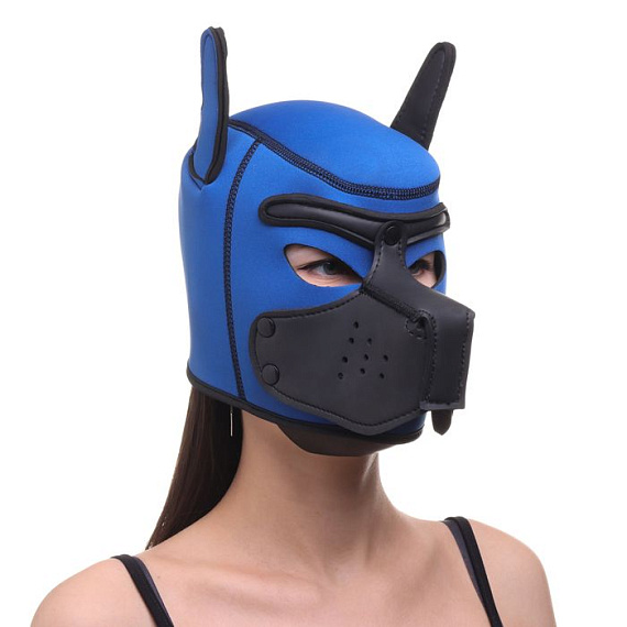 Синяя неопреновая БДСМ-маска Puppy Play - фото 6