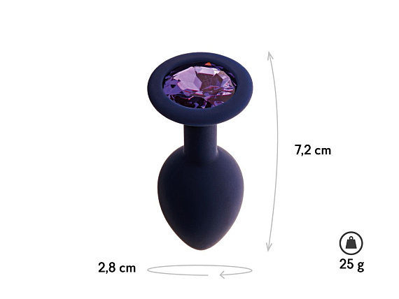 Черничная анальная пробка с фиолетовым кристаллом Gamma S - 7,2 см. - силикон