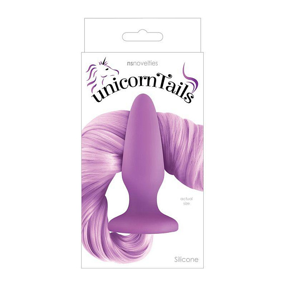 Сиреневая анальная пробка с сиреневым хвостом Unicorn Tails Pastel Purple - силикон